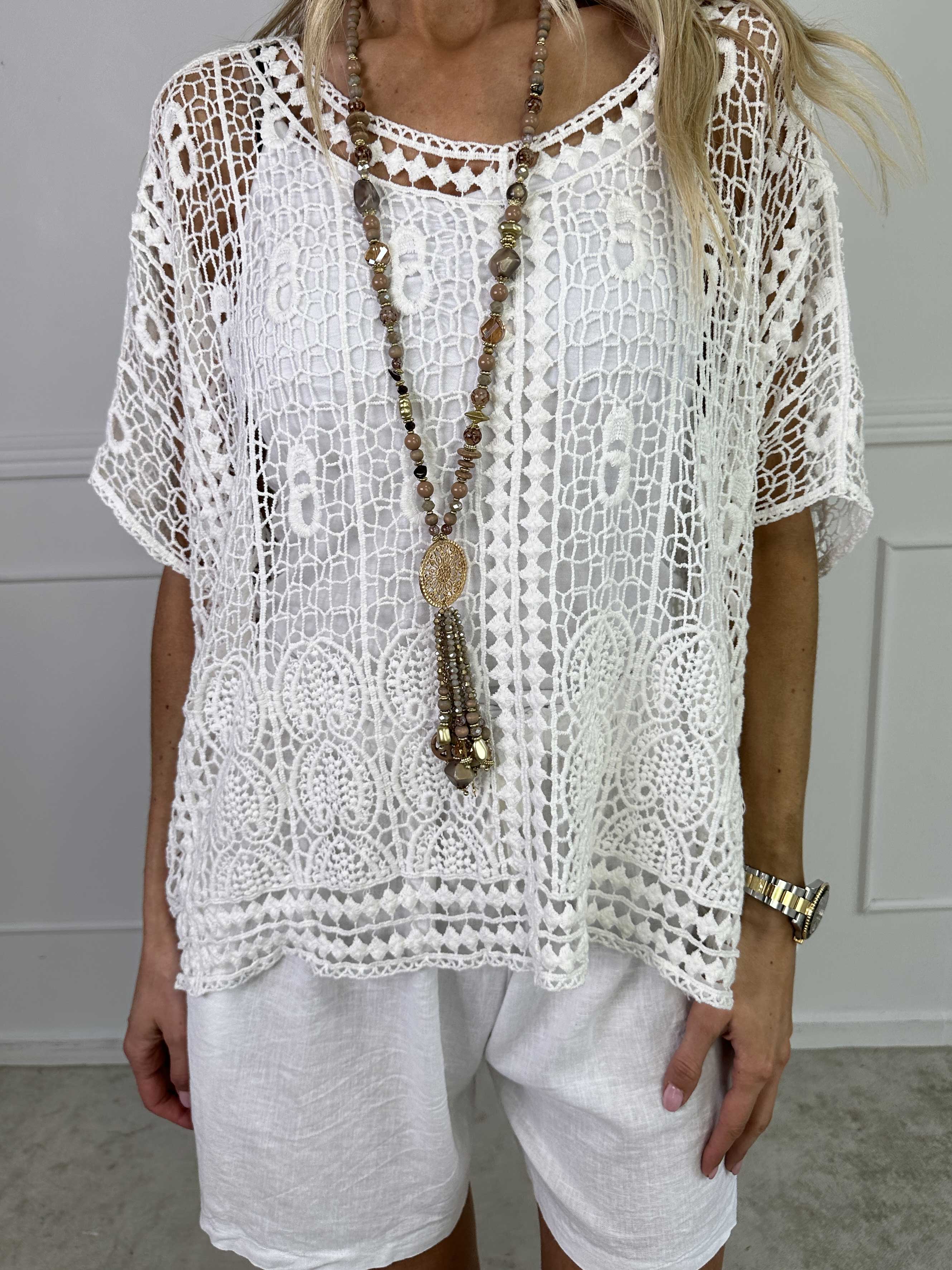 Missandei - Sød hæklet bluse i bomuld med hulmønster